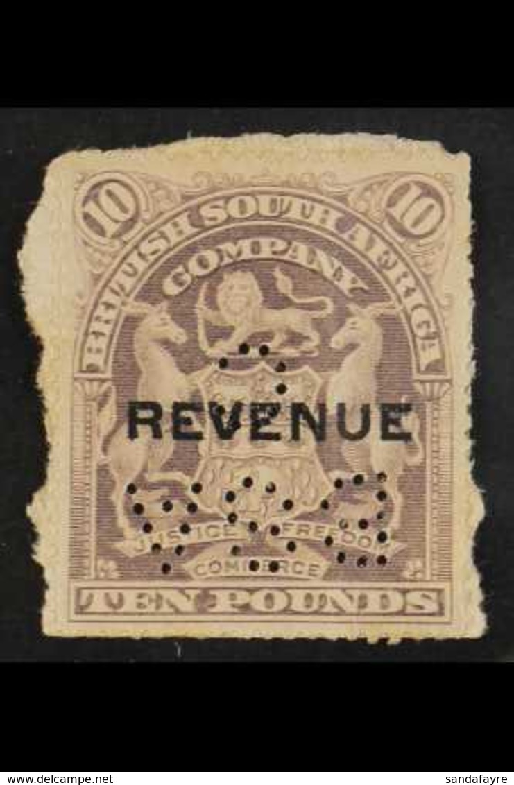 REVENUE STAMPS 1907 "REVENUE" Overprinted £10 Lilac, Barefoot 22, Used With "BSAC" Perfin. For More Images, Please Visit - Altri & Non Classificati