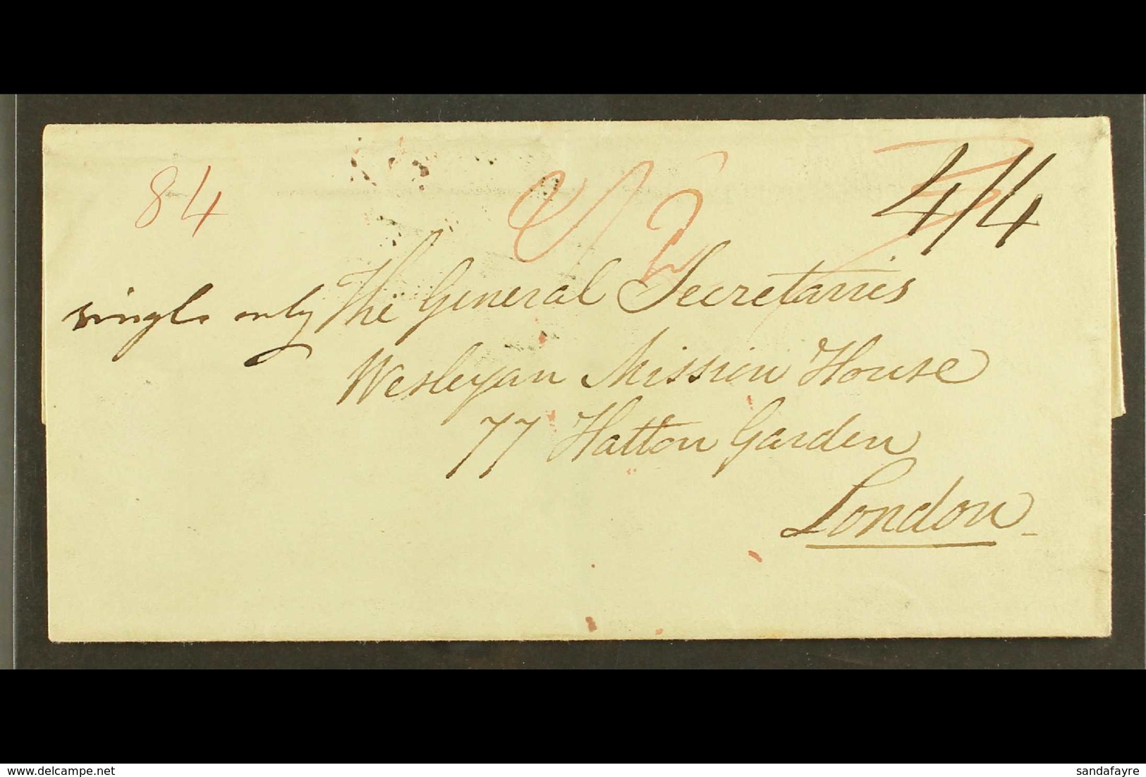 1827 (27 June) Wesleyan Missionary EL To London With Two Fair Strikes Of The St Vincent Fleuron Alongside London Arrival - St.Vincent (...-1979)