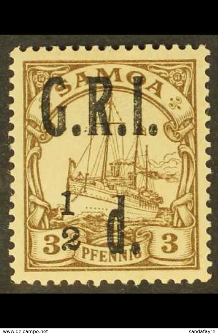 1914 German Colonial ½d On 3pf Brown "No Fraction Bar" Variety, SG 101b, Fine Mint For More Images, Please Visit Http:// - Samoa