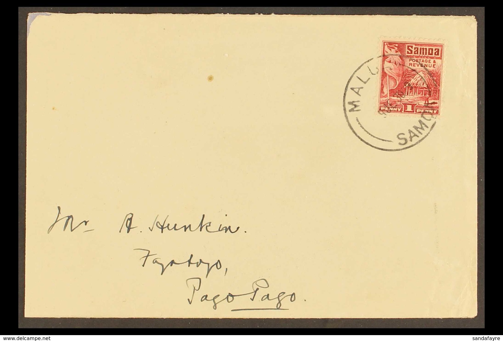 1930 (9 Jun) Env To American Samoa Bearing Samoa 1921 1d Hut Stamp Tied "MALUA" Cds With Apia Transit Cds Of 10 Jun On R - Samoa