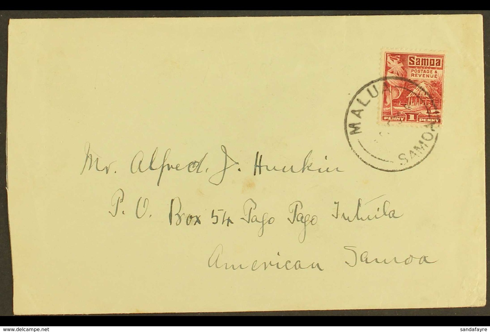 1930 (Jun) Env To American Samoa Bearing Samoa 1921 1d Hut Stamp Tied "MALUA" Cds With Apia Transit Cds Of 10 Jun On Rev - Samoa