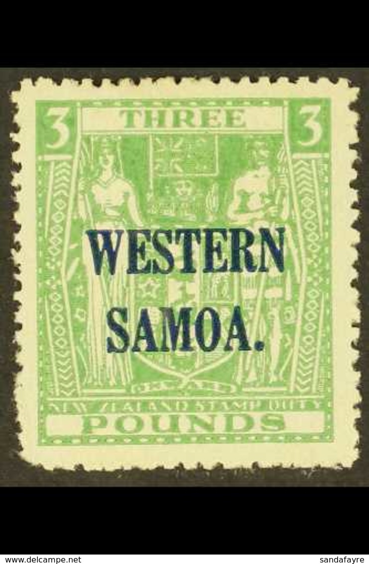 1948 £3 Green Postal Fiscal, SG 213, Fine Mint With Rough Perfs For More Images, Please Visit Http://www.sandafayre.com/ - Samoa