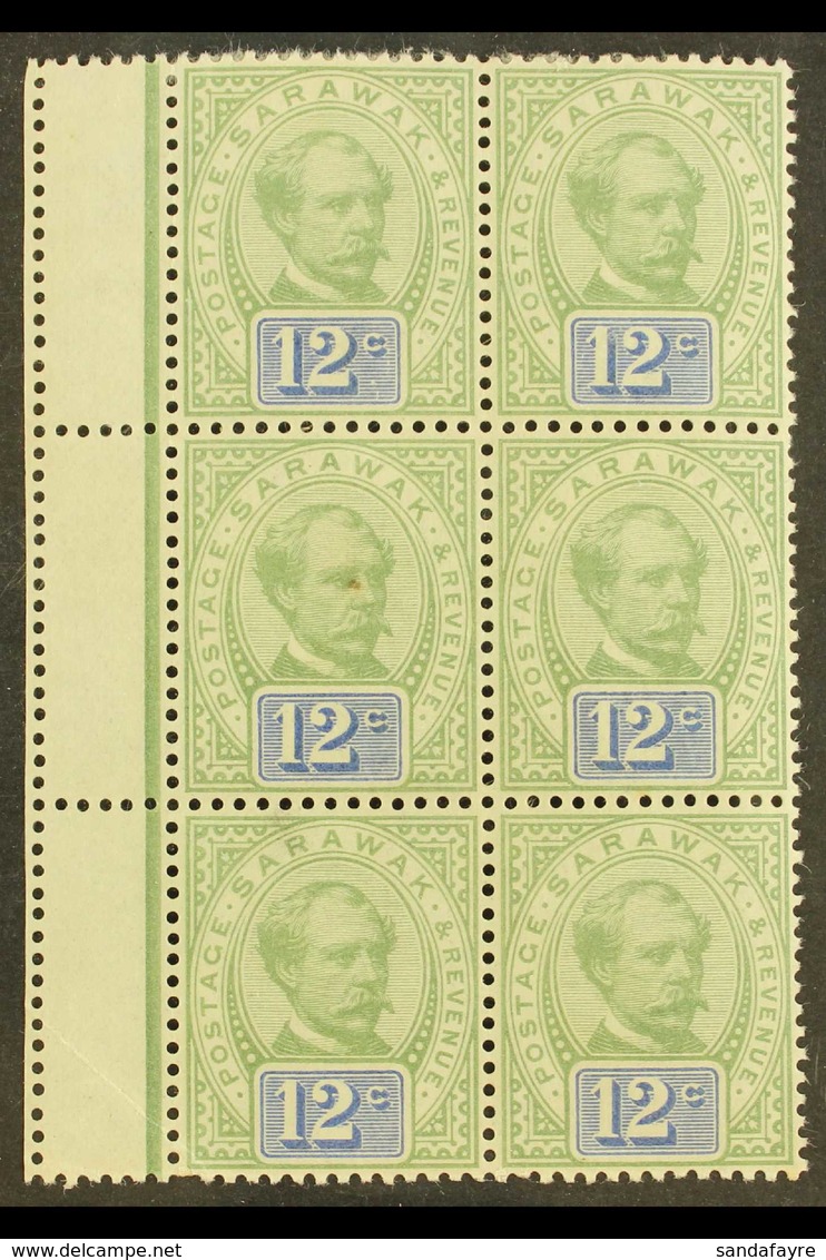 1888-97 12c Green & Blue, SG 16, Mint Marginal Block Of 6 With Some Light Gum Tone Spots. Good Colour (1 Block Of 6) For - Sarawak (...-1963)