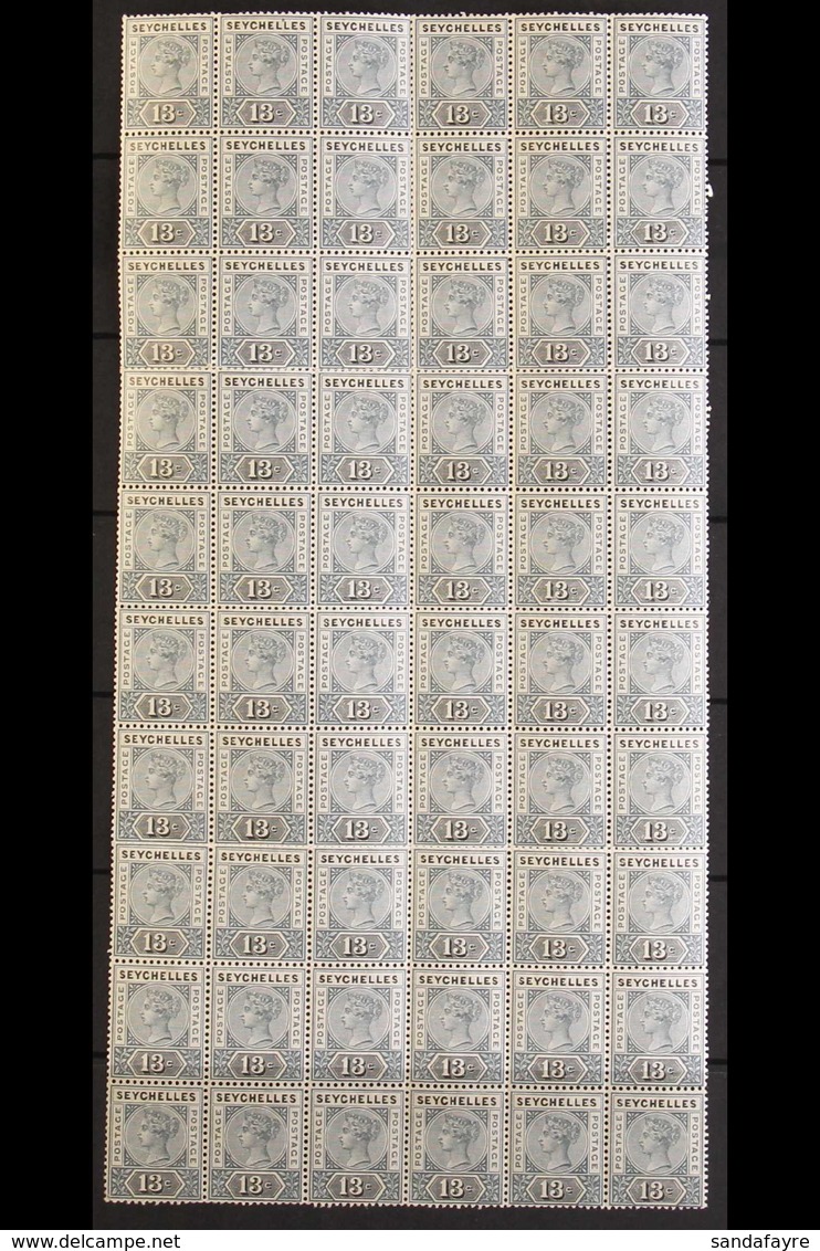 1890 13c. Grey And Black, Die I, SG 5, Never Hinged Mint Block Of Sixty, Some Light Bends, A Scarce Multiple. For More I - Seychelles (...-1976)