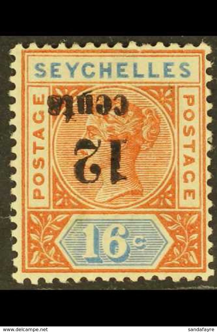 1893 12c. On 16c. Chestnut And Blue, Surcharge Inverted, SG 16a, Fine Mint. For More Images, Please Visit Http://www.san - Seychelles (...-1976)