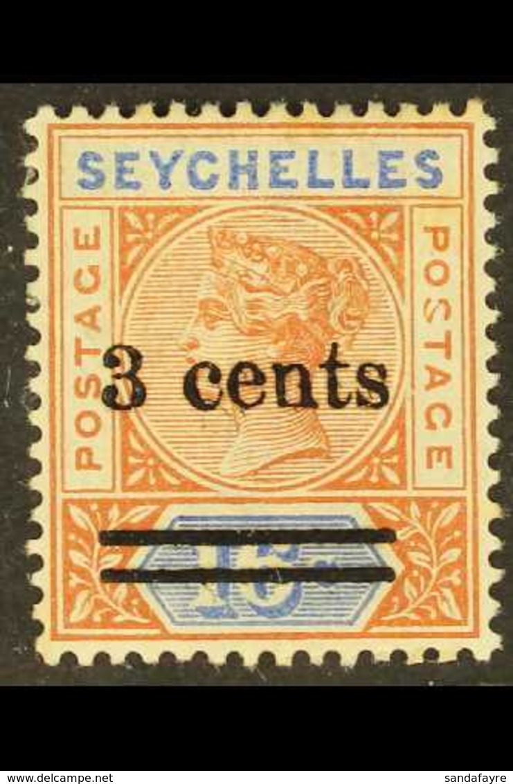 1901 3c On 16c Chestnut And Blue, MALFORMED "S", SG 38d, Mint With Few Light Tone Spots To Gum. For More Images, Please  - Seychelles (...-1976)