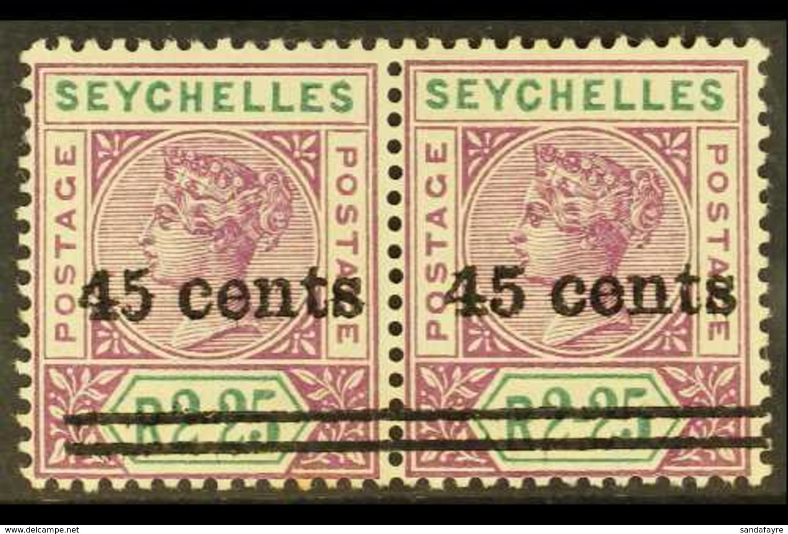 1902 45c On 2r.25 Bright Mauve And Green, Horizontal Pair, One Narrow "5", SG 45a, Never Hinged Mint. For More Images, P - Seychelles (...-1976)