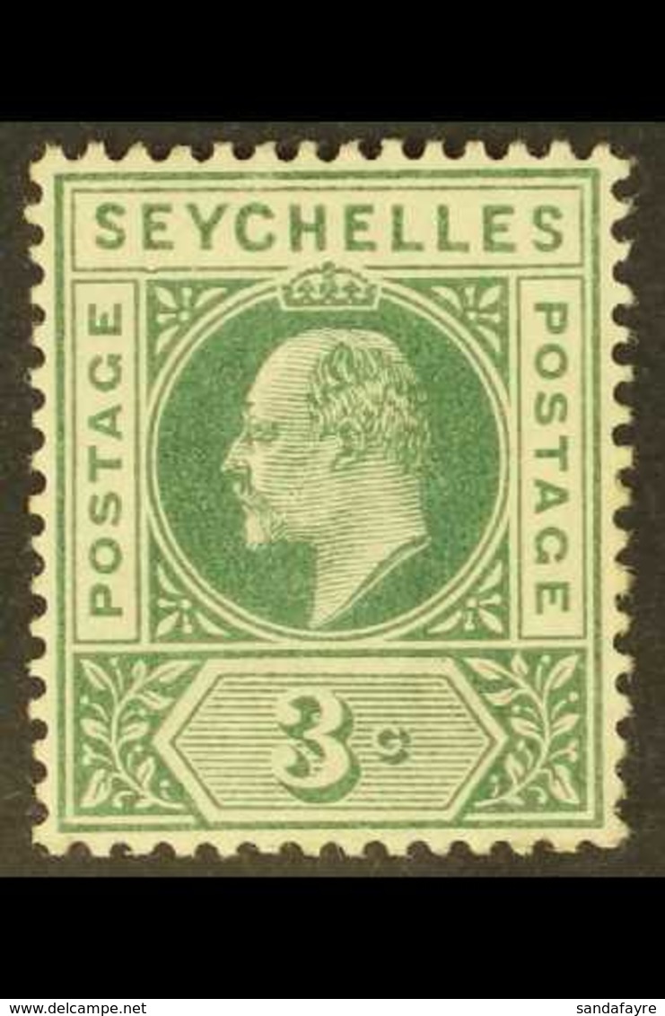 1903 3c Dull Green, Dented Frame, SG 47a, Fine Mint. For More Images, Please Visit Http://www.sandafayre.com/itemdetails - Seychelles (...-1976)