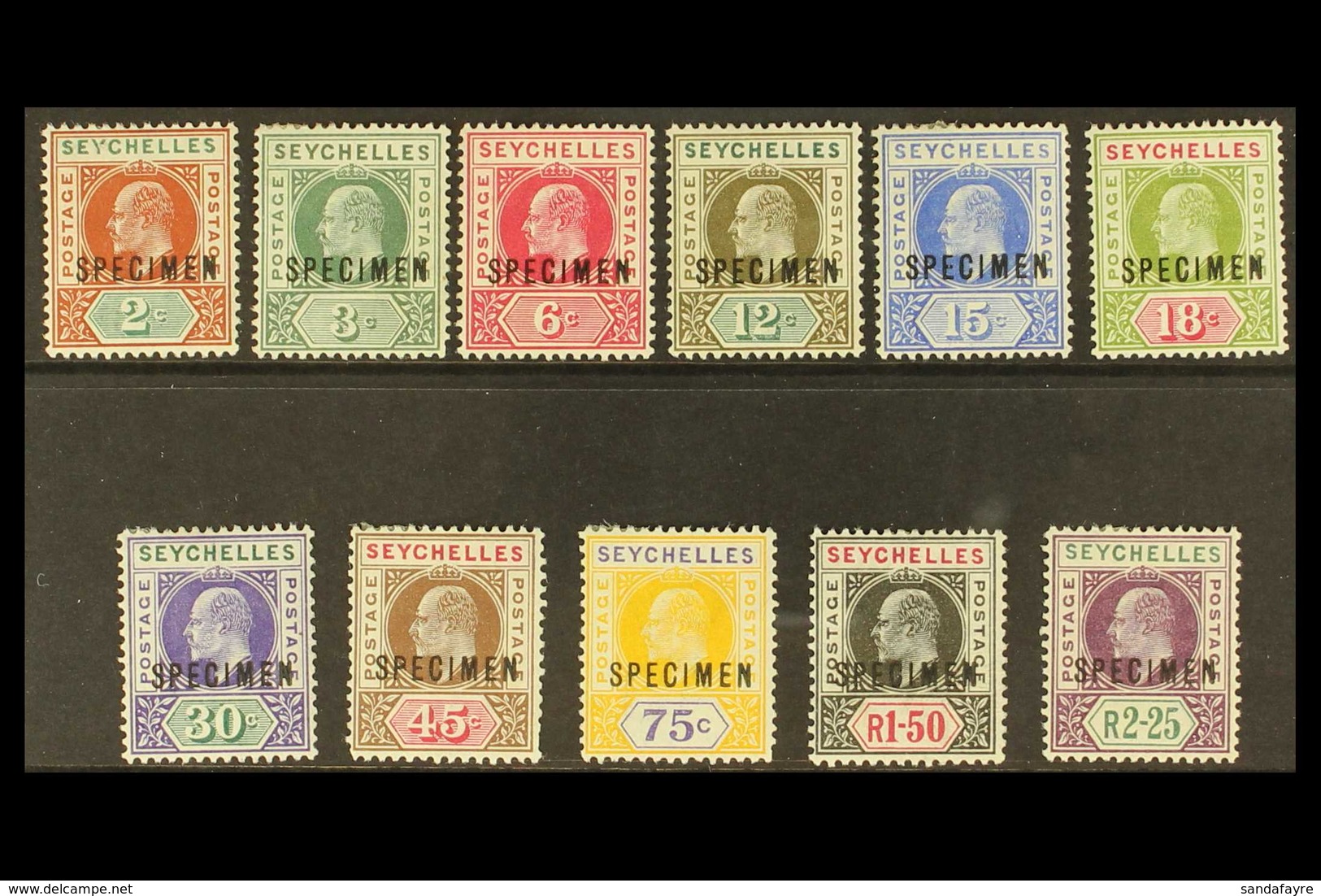 1903 Complete Set, Overprinted SPECIMEN", SG 46/56s, Fine Mint, The 1r.50 Showing The "slotted Frame" Variety. (11 Stamp - Seychelles (...-1976)