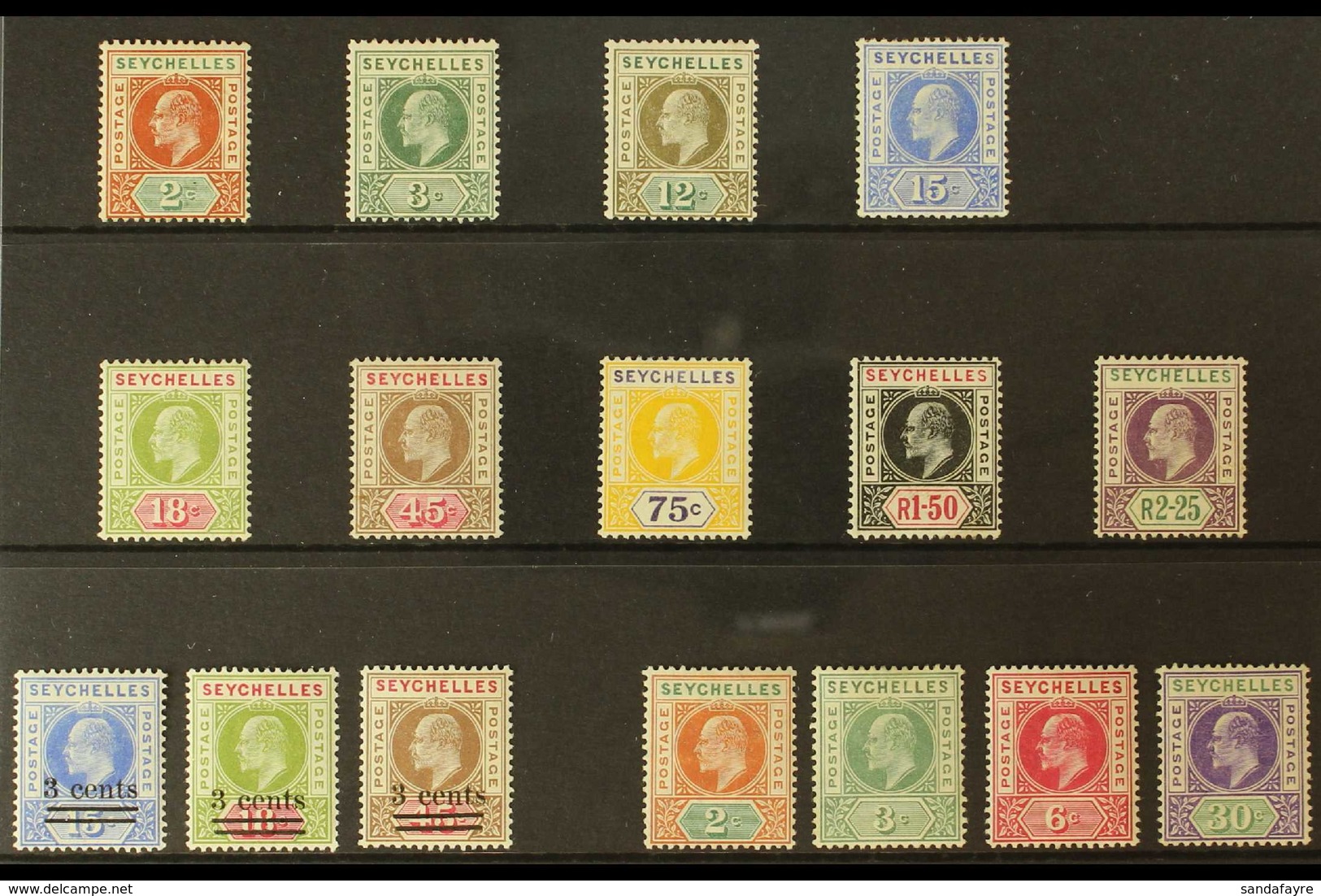 1903-06 KEVII MINT SELECTION Presented On A Stock Card That Includes 1903 CA Wmk Range With Most Values To 2r25, 1903 Su - Seychelles (...-1976)