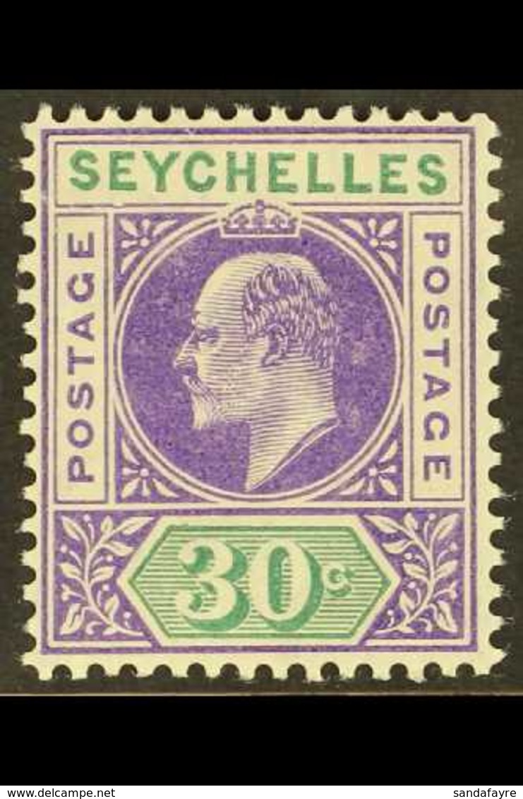 1906 30c Violet And Dull Green, With Dented Frame, SG 66a, Very Fine Mint. For More Images, Please Visit Http://www.sand - Seychelles (...-1976)