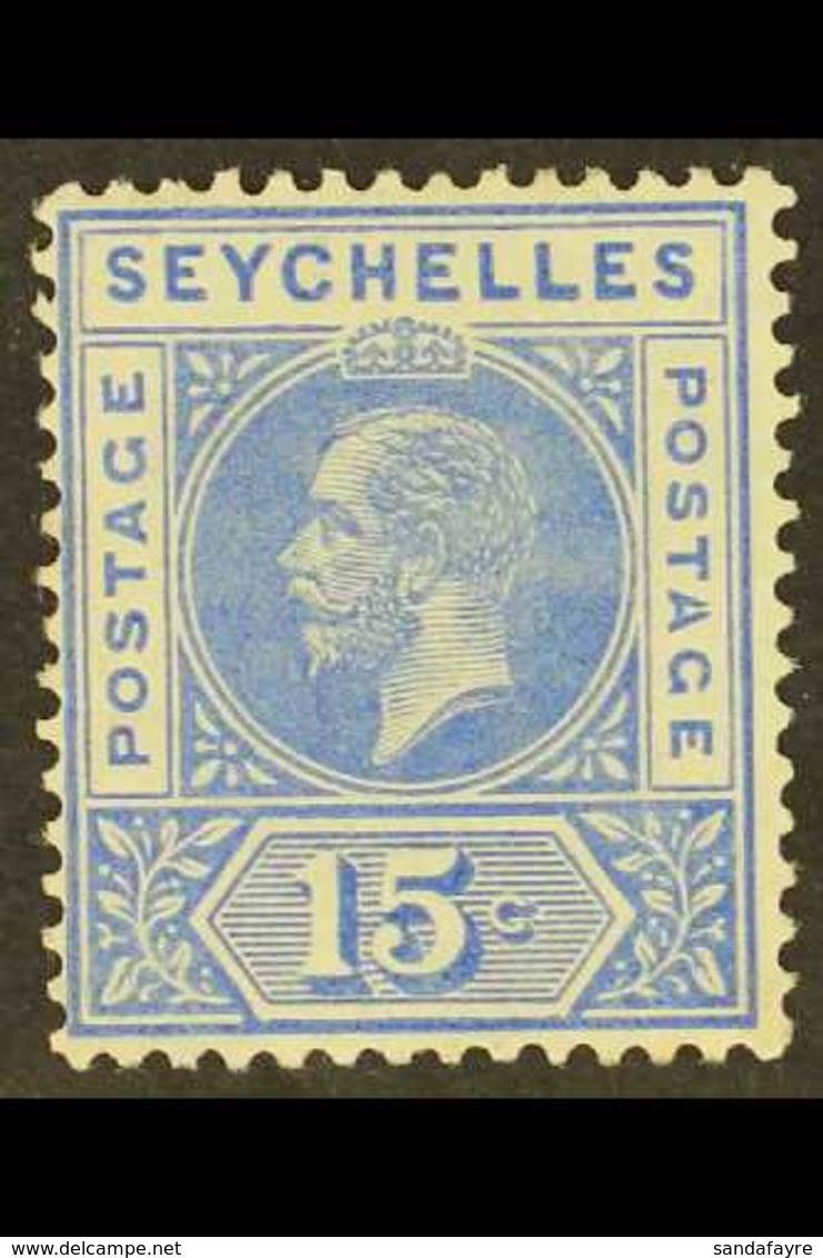 1912-16 15c. Ultramarine, Split "A", SG 75a, Fine Mint. For More Images, Please Visit Http://www.sandafayre.com/itemdeta - Seychelles (...-1976)