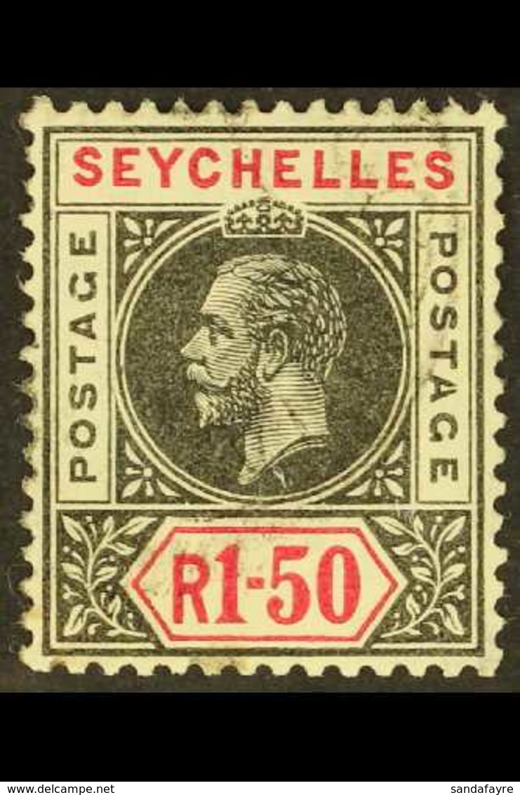 1912-16 1r. 50 Black And Carmine, Split "A", SG 80a, Fine Used. For More Images, Please Visit Http://www.sandafayre.com/ - Seychelles (...-1976)