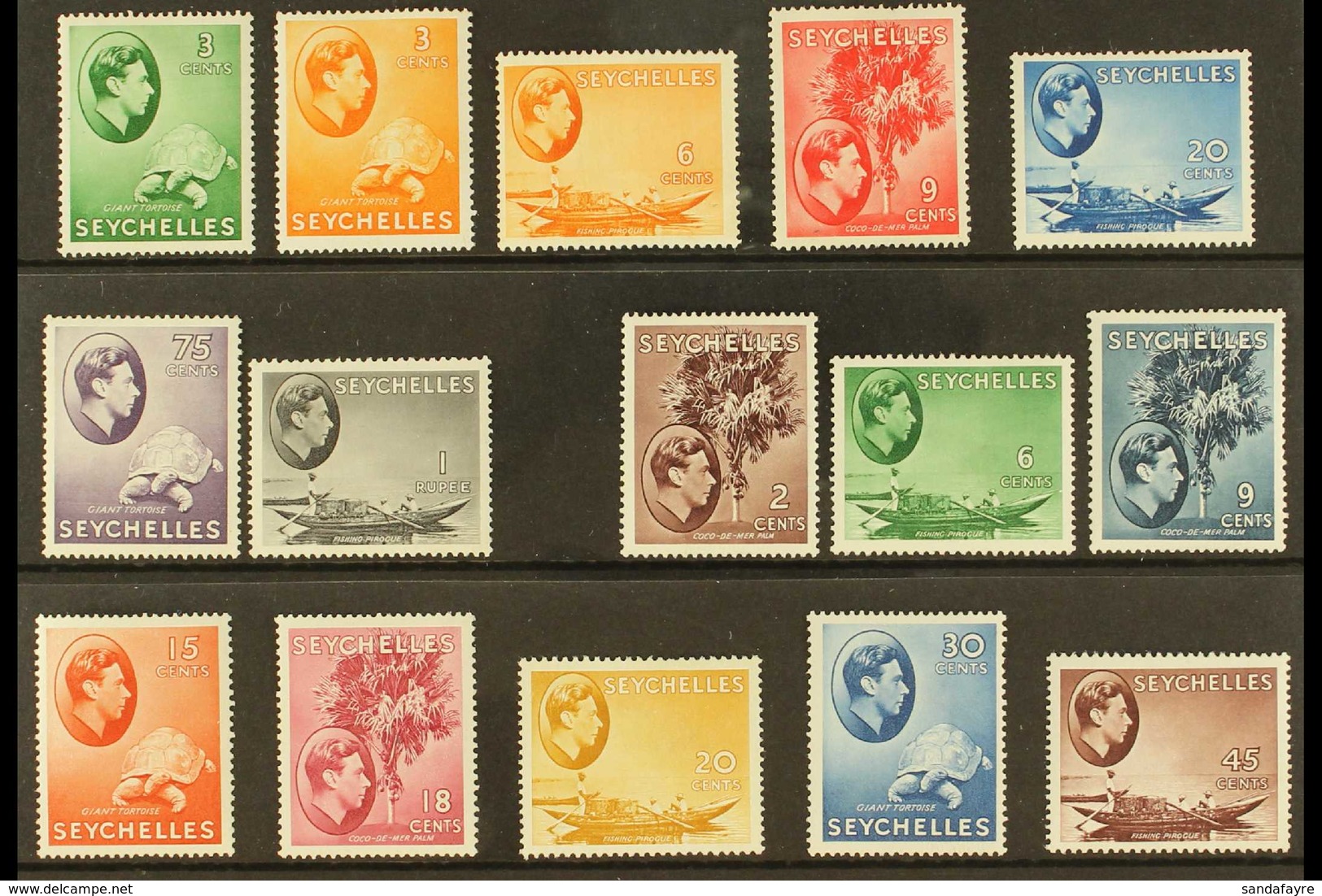 1938-49 KGVI MINT DEFINITIVE SELECTION Presented On A Stock Card With Chalky Paper Values To 1r & Ordinary Paper Values  - Seychelles (...-1976)