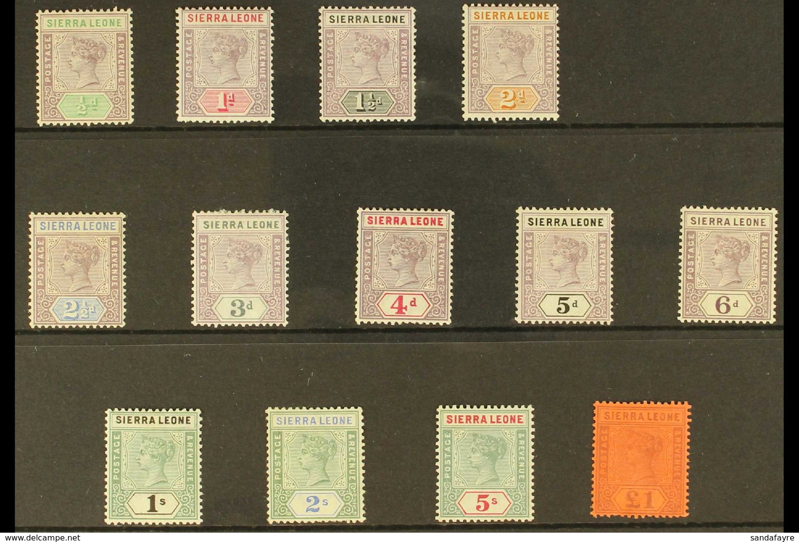 1896-97 "Tablet" Complete Definitive Set, SG 41/53, 2s (SG 51) With Short Perfs At Base & No Gum, The Rest Very Fine Min - Sierra Leone (...-1960)