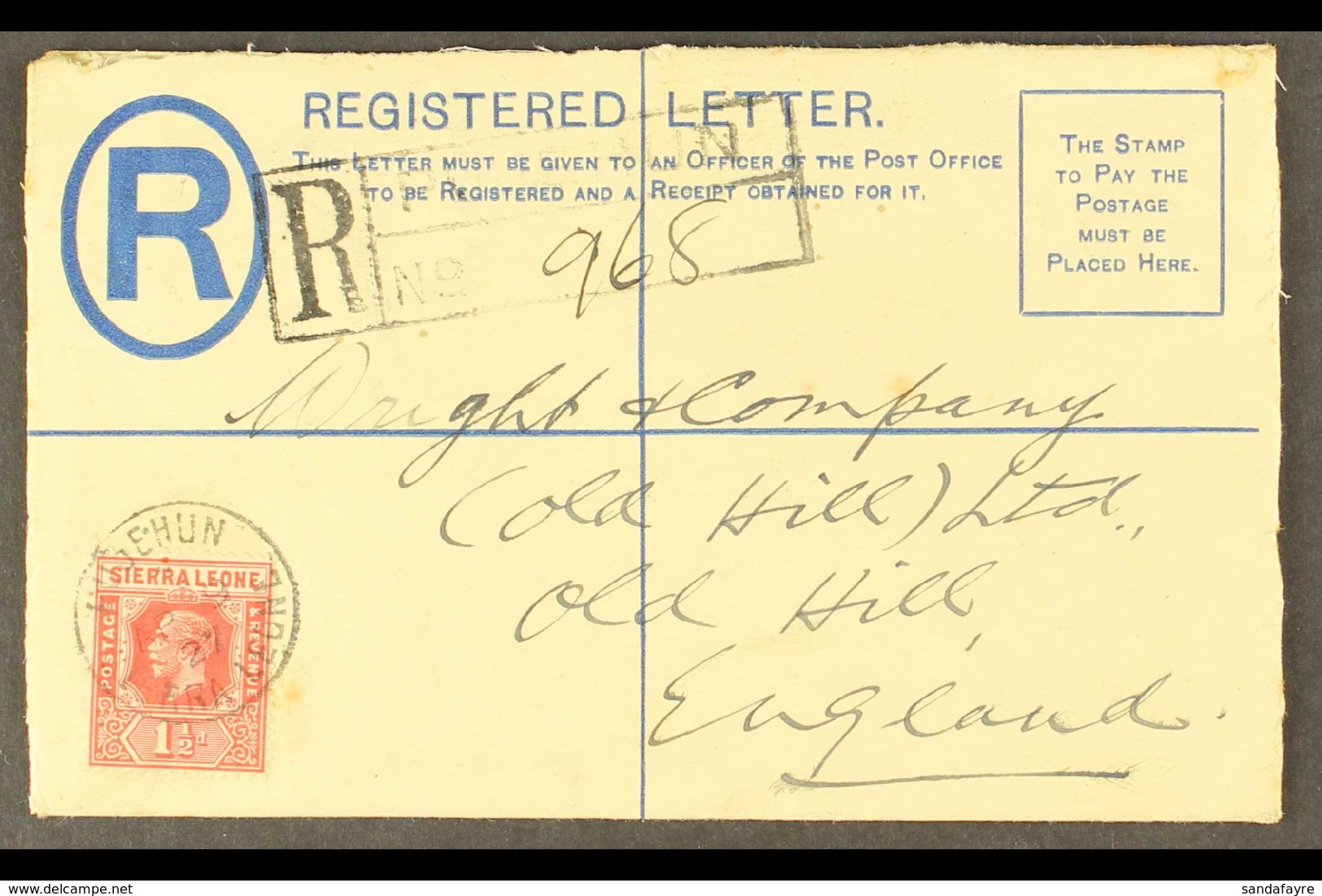 1927 (April) 3d Registered Envelope (opened Out For Display) With Additional 1½d, Pujehun To England, Attractive. For Mo - Sierra Leone (...-1960)