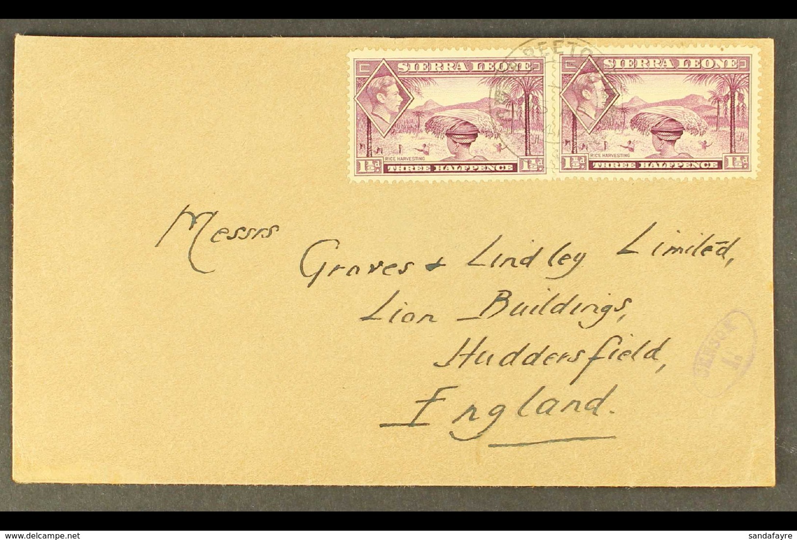 1941 (April) Envelope, Freetown To England, Bearing 1½d Pair, Fine Oval "CENSOR 1." In Violet. For More Images, Please V - Sierra Leone (...-1960)