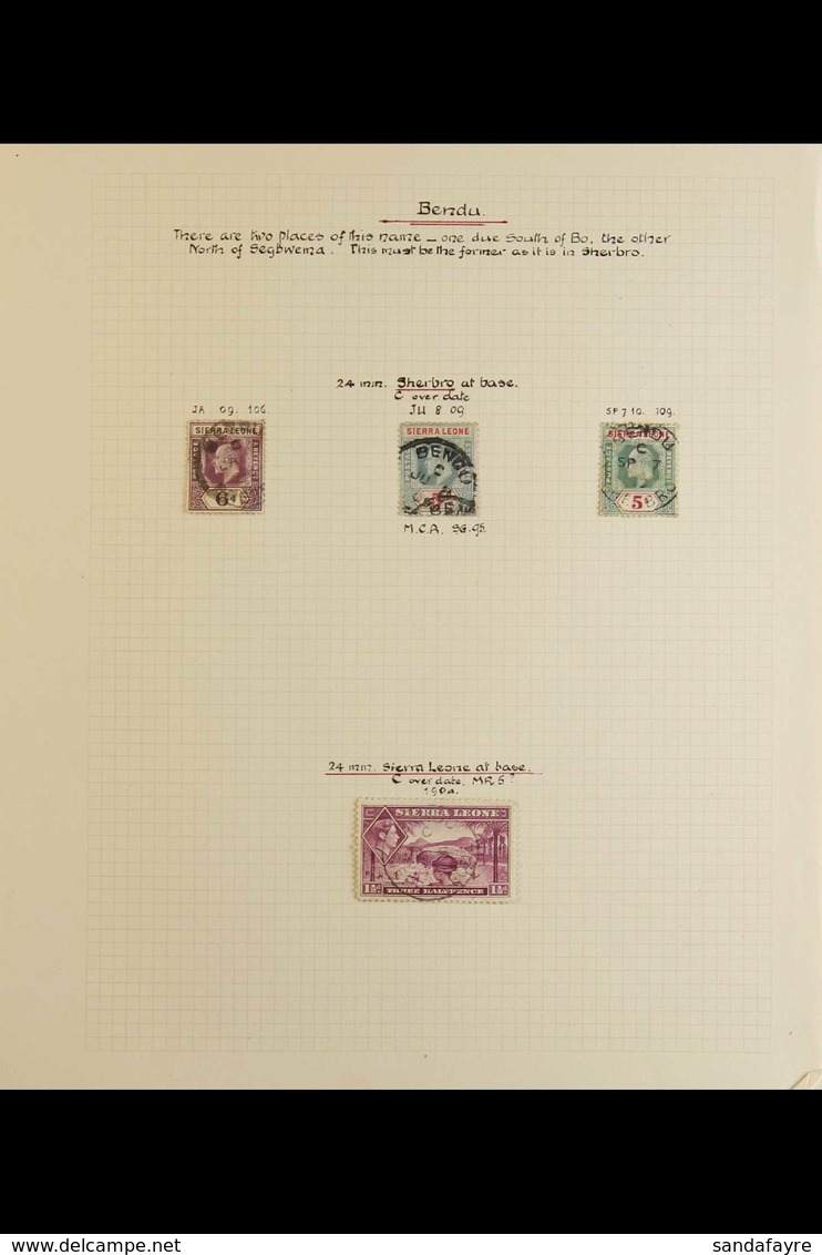 VILLAGES AND TOWNS - VALUABLE OLD TIME POSTMARKS COLLECTION (No Freetown) An Exceptional Assembly Displayed On QV - KGVI - Sierra Leone (...-1960)