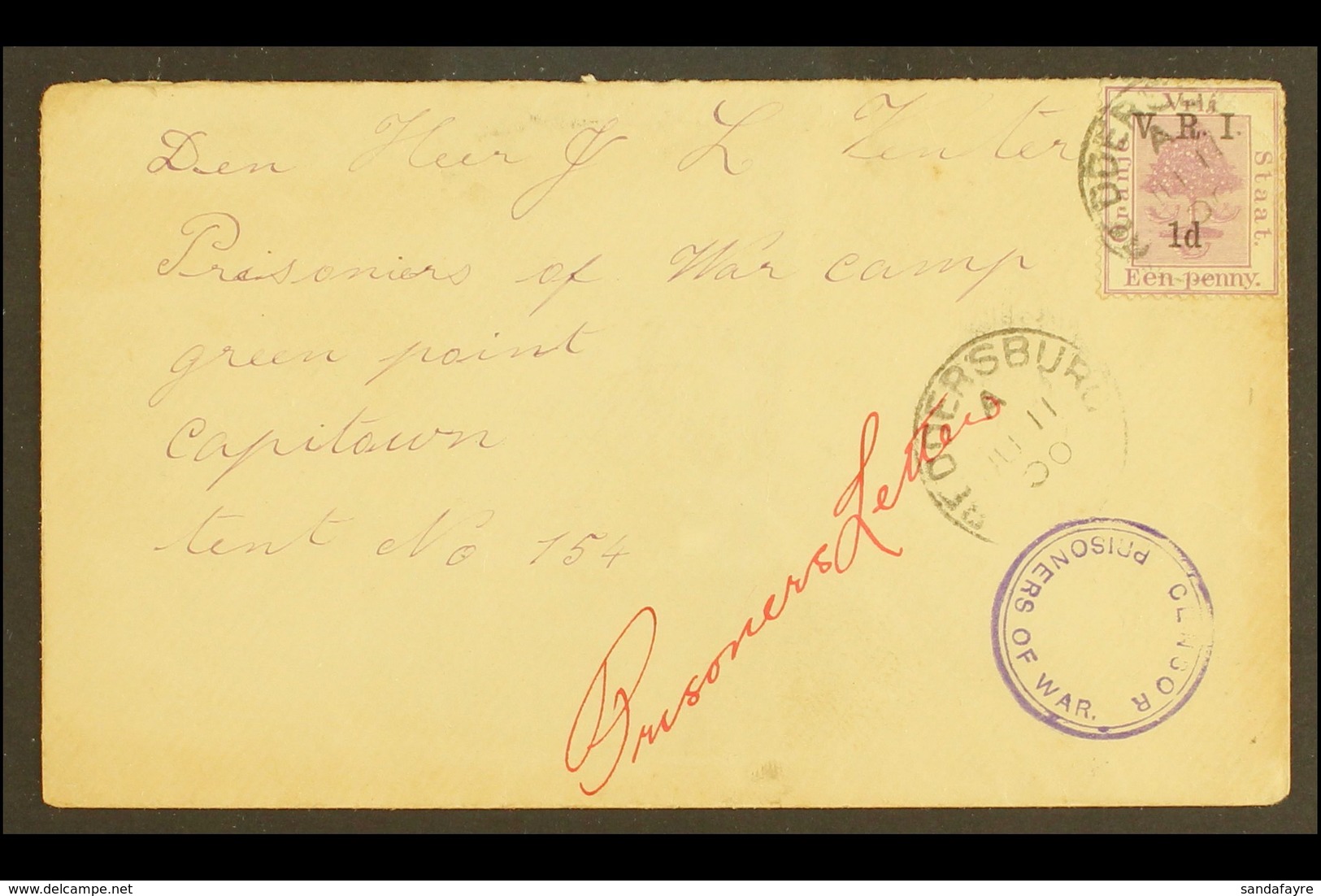 BOER WAR 1900 (11 June) Cover To Prisoner Of War Camp At Green Point, Cape Town, Bearing OFS 1d "V.R.I." Tied By Redders - Non Classificati