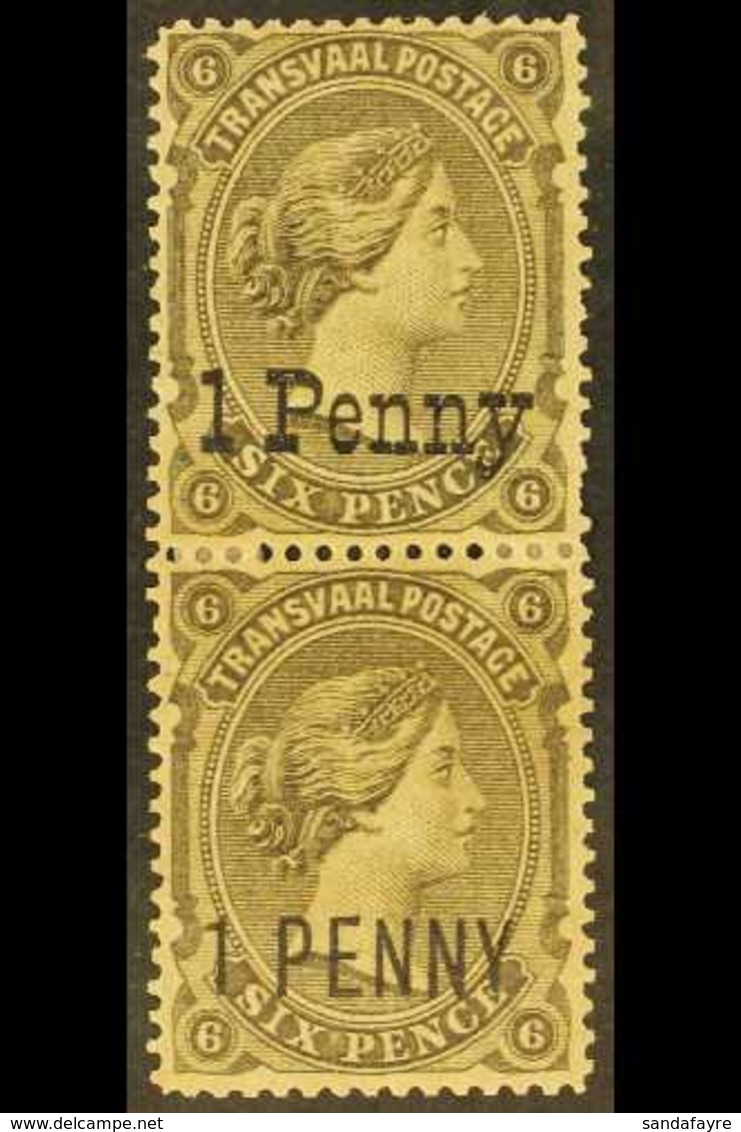 TRANSVAAL 1879 1d On 6d, Vertical Pair With SG Types 13 & 15 Se-tenant, SG 143, 145, Mint, Some Perf Reinforcement. For  - Non Classificati