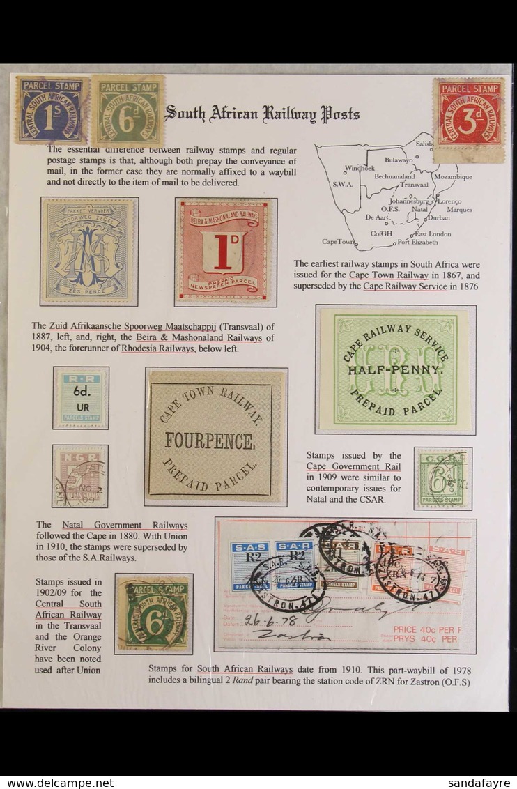 LOCAL RAILWAY PARCEL STAMPS. An Attractive Collection Written Up On A Page, Includes ZASM (Transvaal) 1887 6d Mint, Beir - Non Classificati