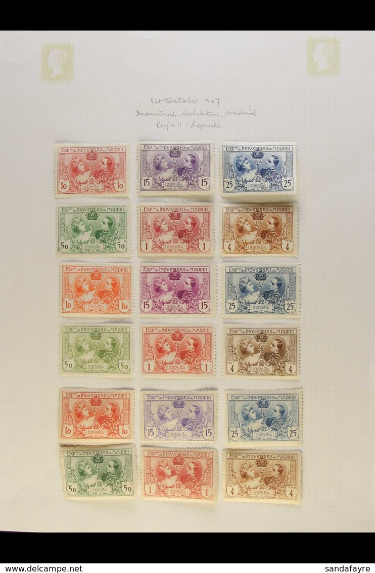 1907 Industrial Expo, Madrid, Set Complete Mint And Used, Used With Commem Cancels, Used Blocks Of 4 And Mint Reprints.  - Altri & Non Classificati