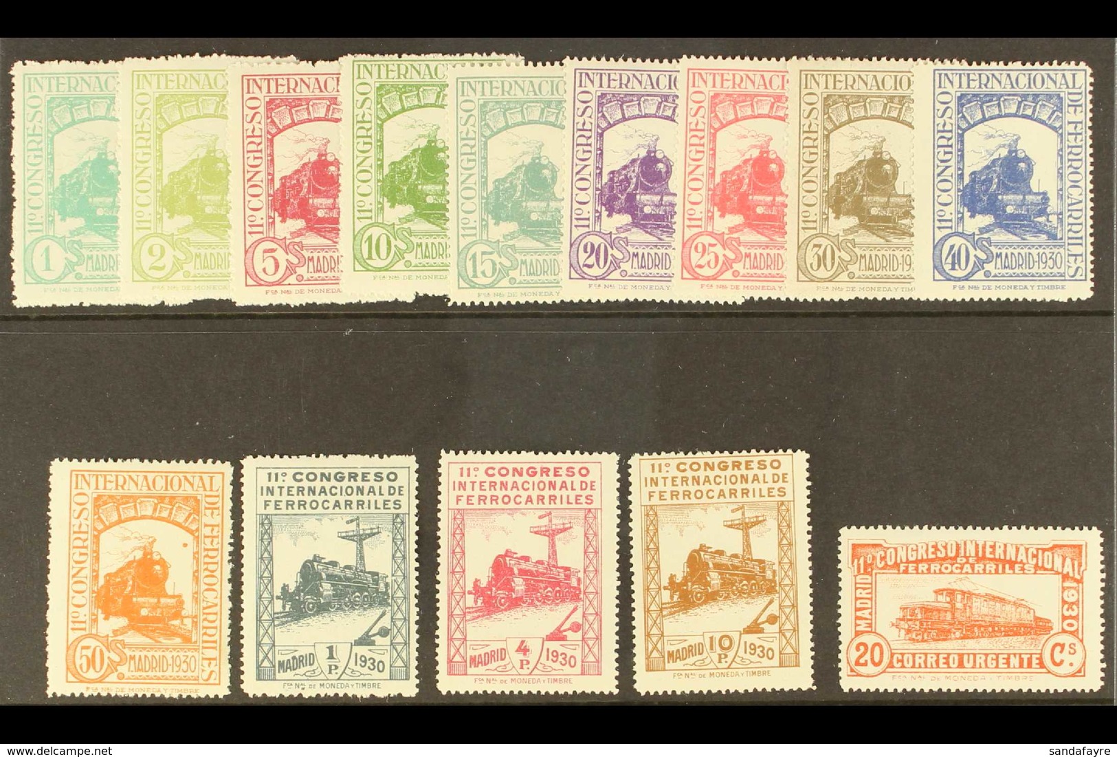 1930 Railway Congress Complete Postage Set And Express Stamp All With "A000,000" (SPECIMEN) Control Figures on Back, Edi - Altri & Non Classificati