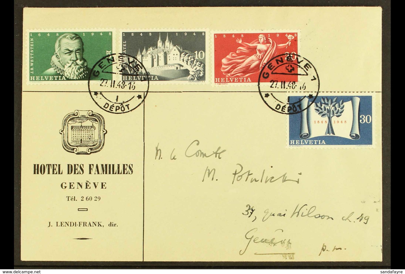 1948 Federal State Centenary Set On First Day Cover, SG 485/8, Zumstein 281/4, Very Fine On A Commercial Cover. For More - Altri & Non Classificati