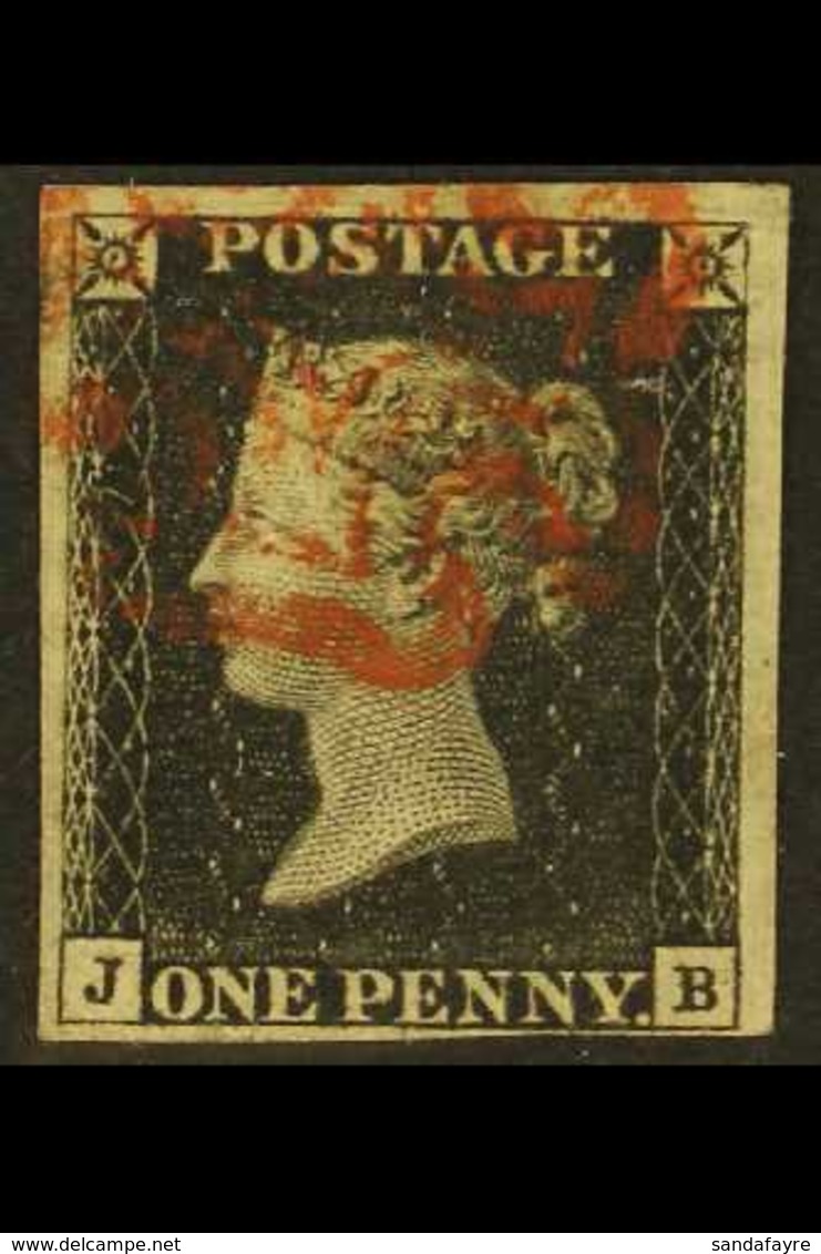 1840 1d Black 'JB' Plate 1b With WATERMARK INVERTED, SG 2Wi, Used With 4 Margins & Attractive Red MC Cancellation. A Bea - Non Classificati