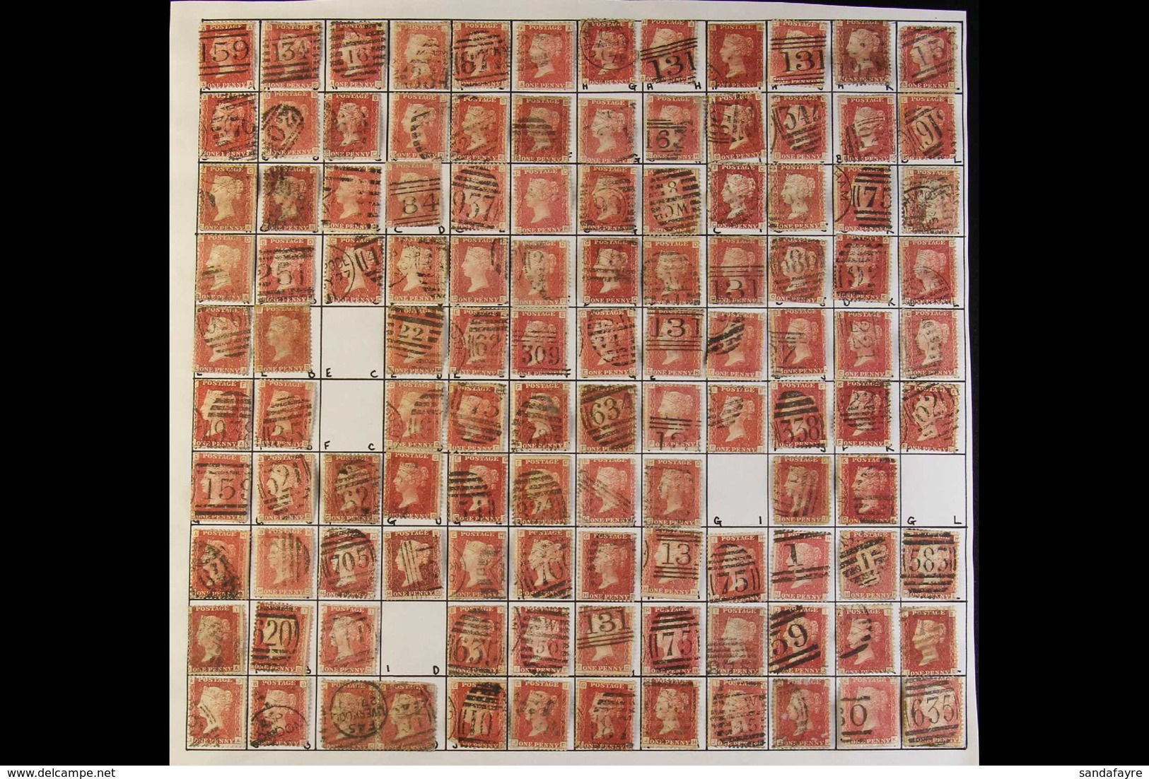 1864-79 PENNY RED PARTIAL PLATE RECONSTRUCTION PLATE 146 - A Fairly Complete Used Reconstruction With 219 Of The 240 Che - Altri & Non Classificati