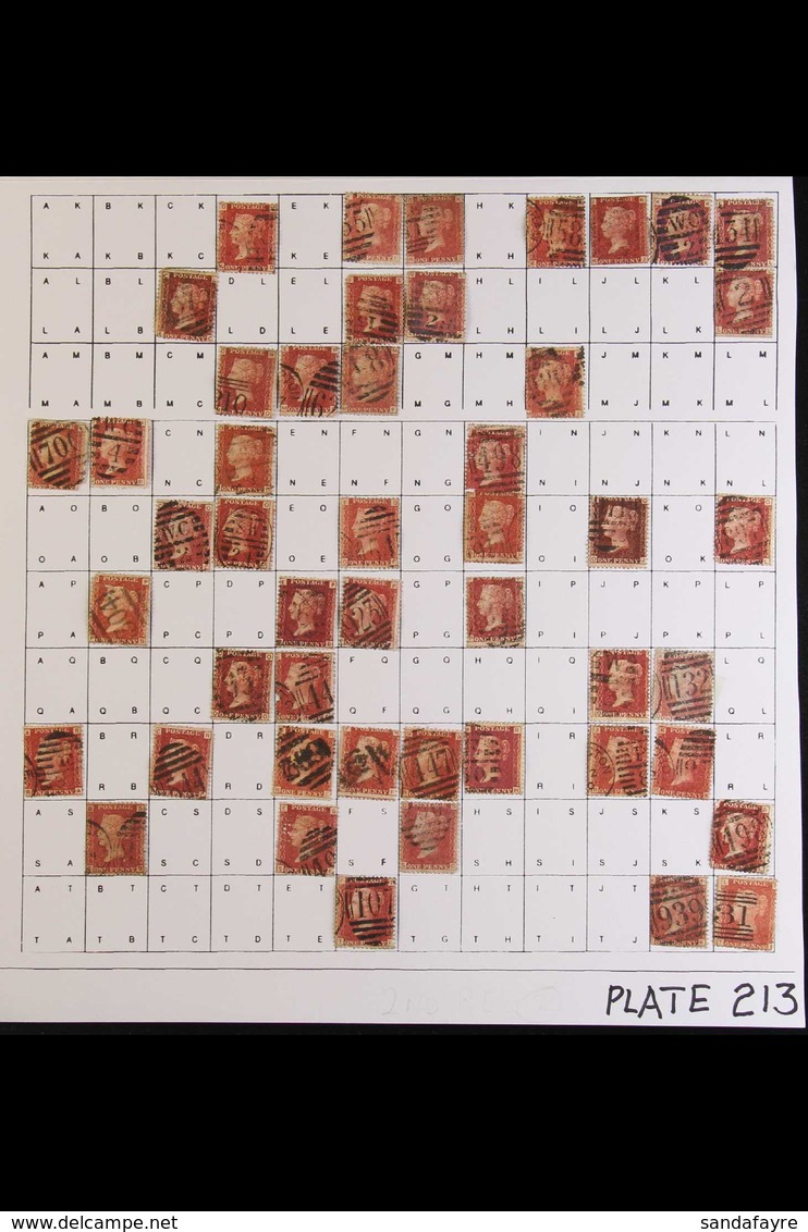 1864-79 PENNY RED PARTIAL PLATE RECONSTRUCTION PLATE 213 - A Partly Complete Used Reconstruction With 73 Of The 240 Chec - Altri & Non Classificati