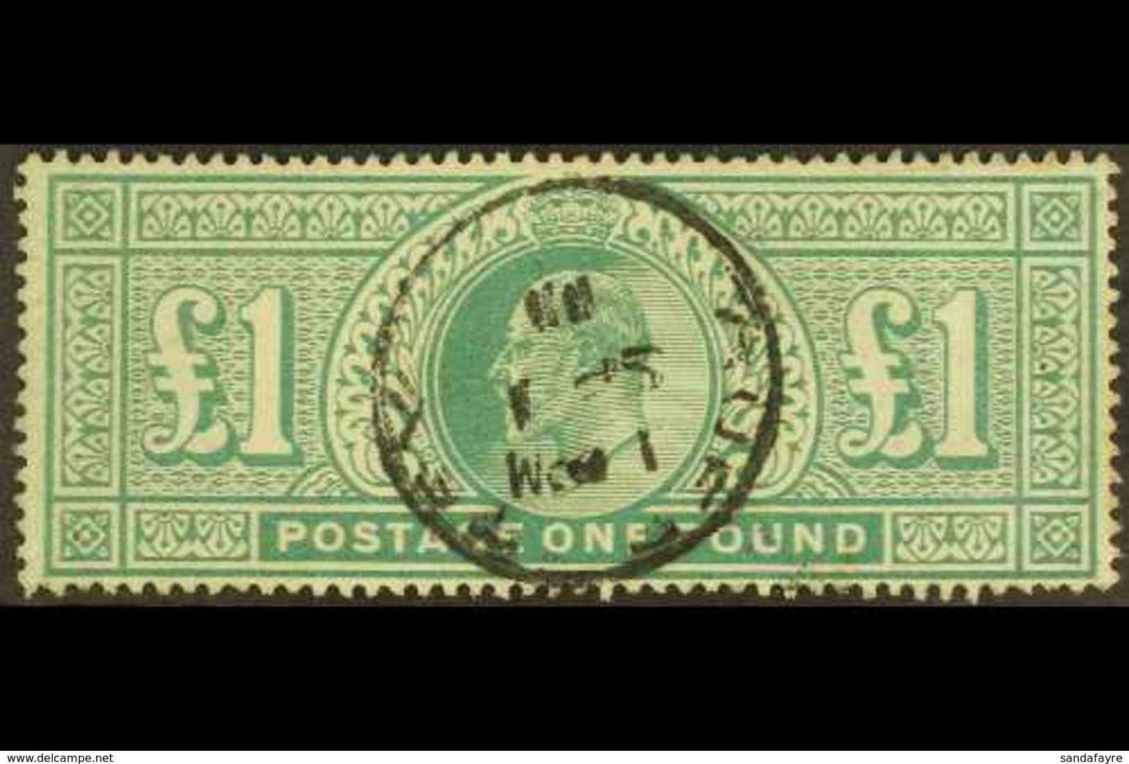 1902-10 £1 Dull Blue- Green De La Rue, SG 266, Very Fine Used With Choice Central Cds Pmk Of 1 Sept 1911. A Beauty. For  - Non Classificati