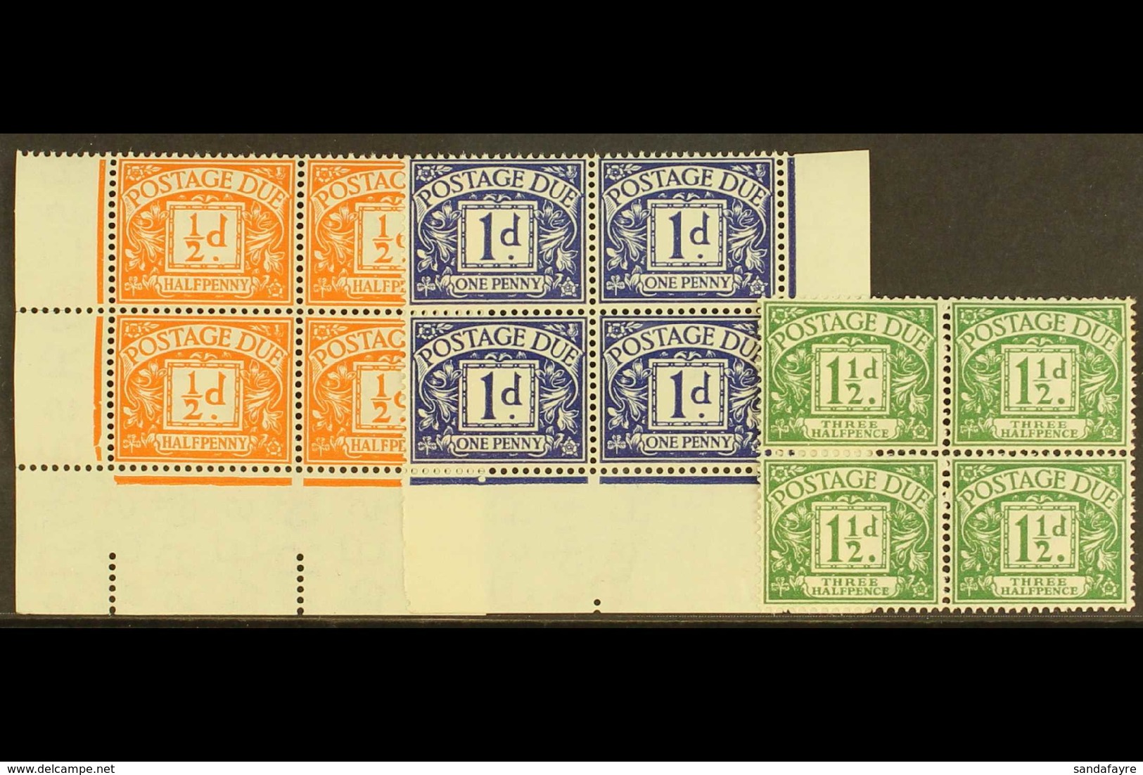 POSTAGE DUES 1955-7 ½d Orange, 1d Violet-blue & 1½d Green, Wmk Mult St Edward's Crown & E2 Sideways In Blocks Of Four, S - Altri & Non Classificati