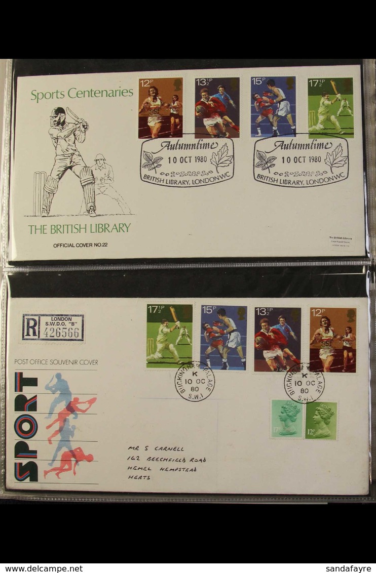 1980 SPORTING ANNIVERSARIES Impressive Collection Of Illustrated Covers In An Album (unaddressed, Typed Address and Hand - FDC
