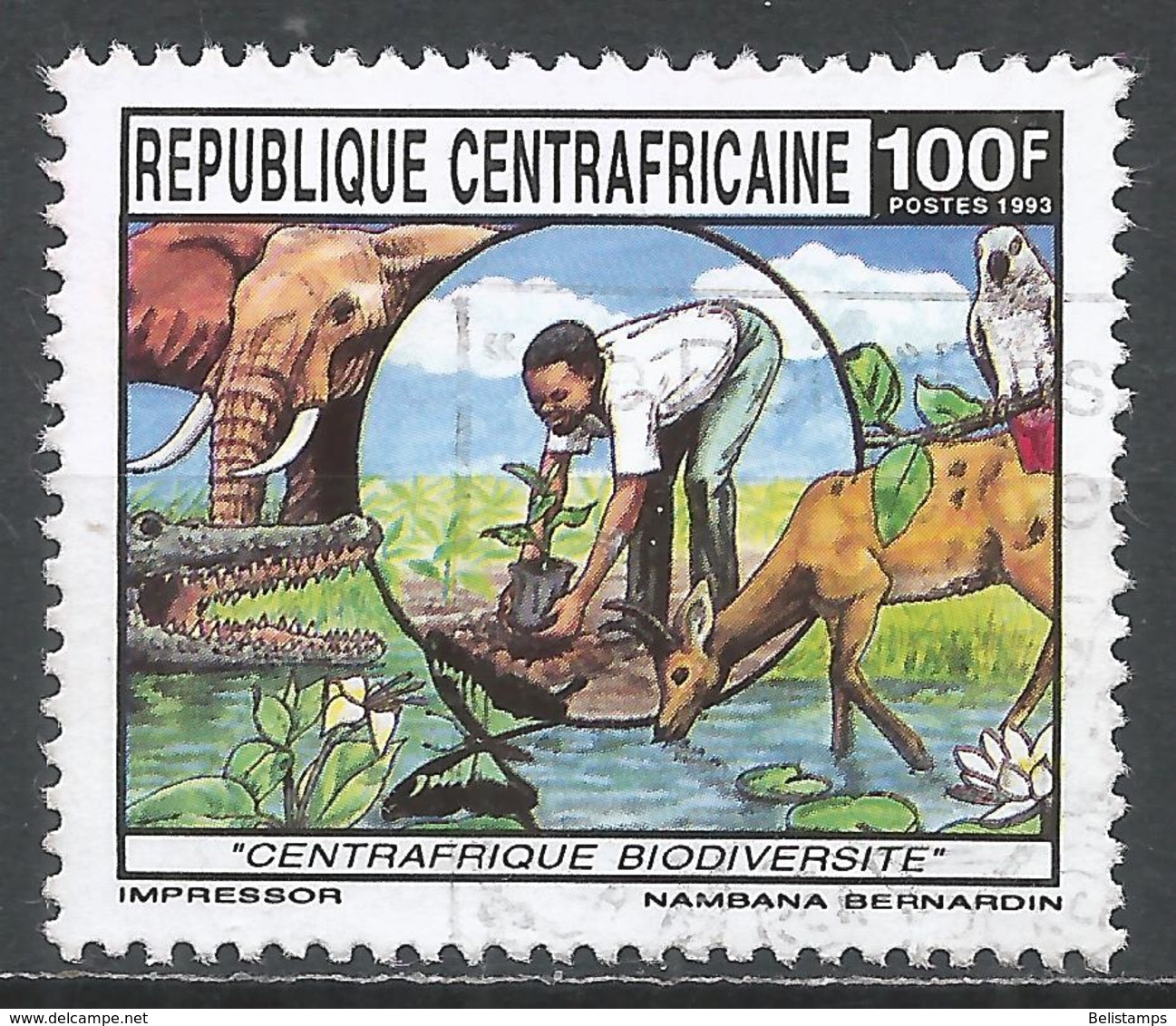 Central African Republic 1993. Scott #1021 (U) Biodiversity, Man Planting Tree * - Centrafricaine (République)