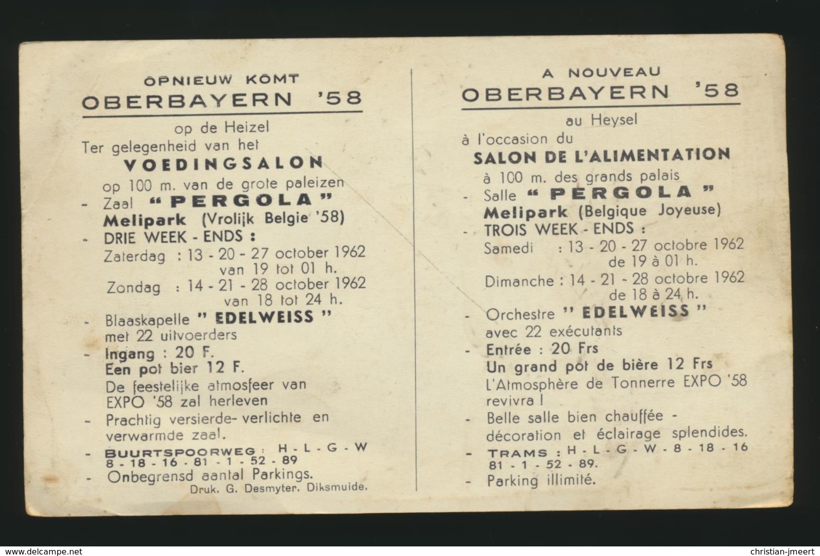 Bruxelles Oberbayern Expo '58 Au Heysel  Voir Verso - Programs