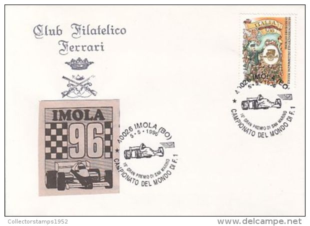 72922- IMOLA GRAND PRIX, WORLD CHAMPIONSHIP OF FORMULA 1, CARS, SPECIAL COVER, POST MUSEUM STAMPS, 1996, ITALY - Automobile