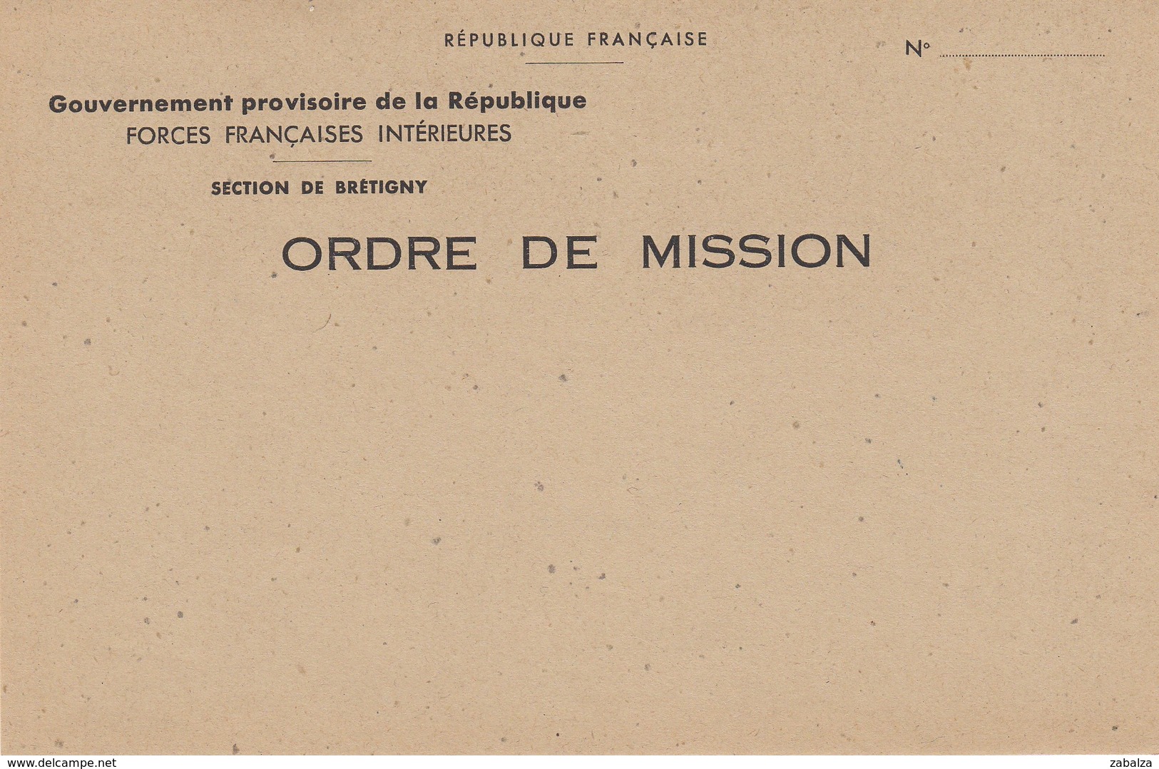 Bretigny FFI Ordre De Mission Forces Françaises Intérieures - Bretigny Sur Orge