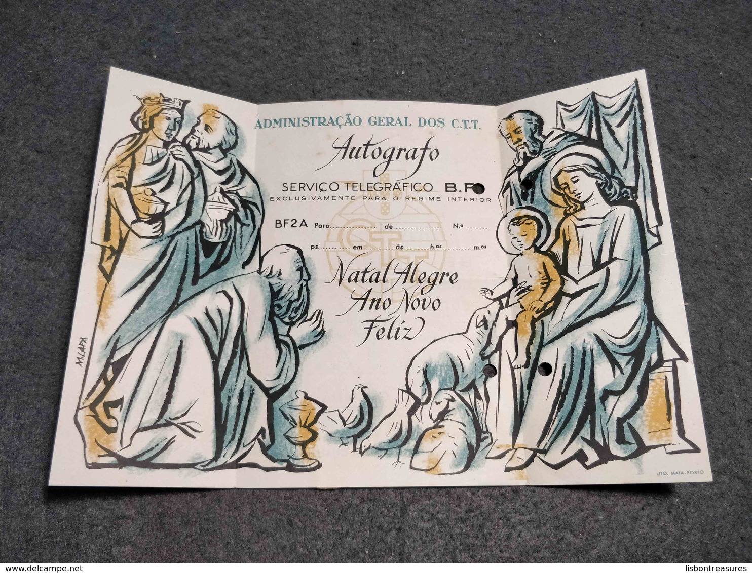 PORTUGAL TELEGRAFO AUTOGRAFO CHRISTMAS SIGNED M. LAPA USED NOT CIRCULATED - Covers & Documents
