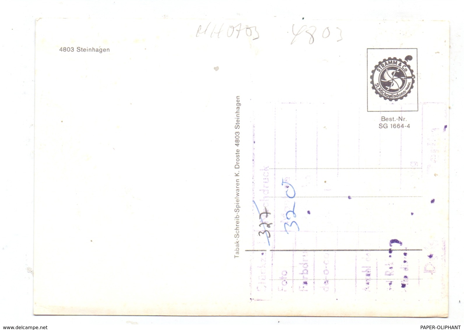 4803 STEINHAGEN, Krieger-Denkmal, Archiv-Beleg - Steinhagen