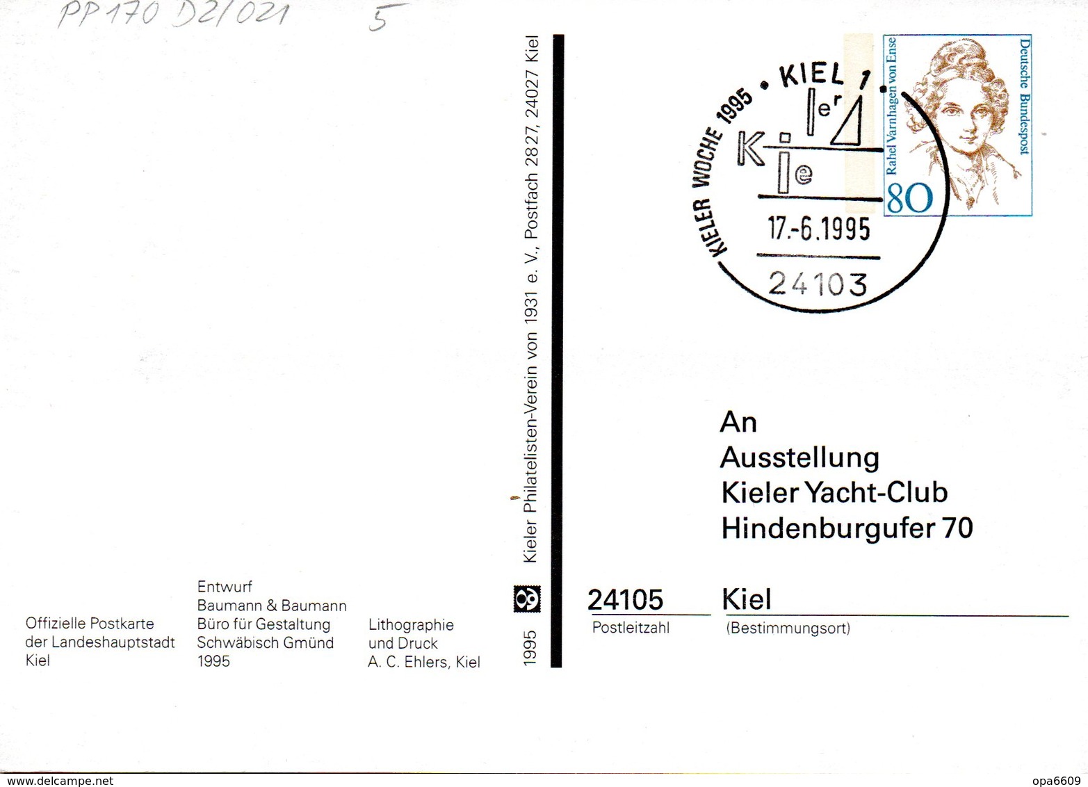 (BPGS) BRD Privatganzsachen-Postkarte  "Kieler Woche 17.-25.JUNI 1995" SSt 17.6.1995 KIEL 1 - Privatpostkarten - Gebraucht