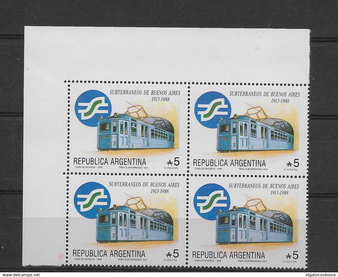 ARGENTINA 1988, SUBWAY OF BUENOS AIRES, TRAINS. SCOTT 1636 MICHEL 1953 BLOCK OF FOUR MINT NH - Nuevos