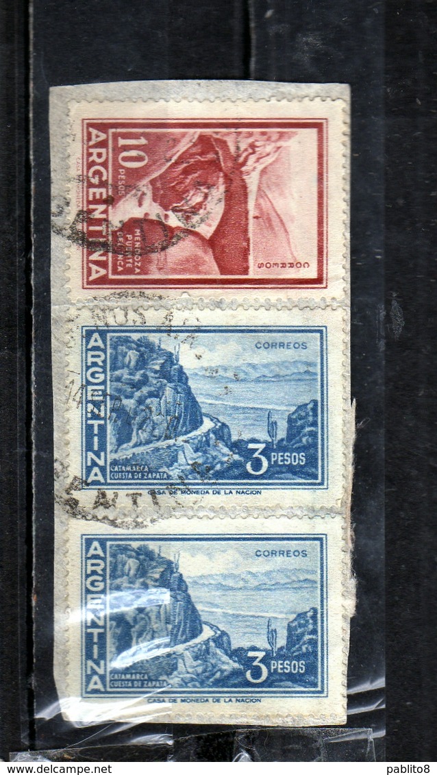 ARGENTINA 1959 1970 1960 CATAMARCA CUESTA DE ZAPATA SLOPE PESOS 3p + INCA BRIDGE MENDOZA PESOS 10p USATO USED OBLITERE' - Usati