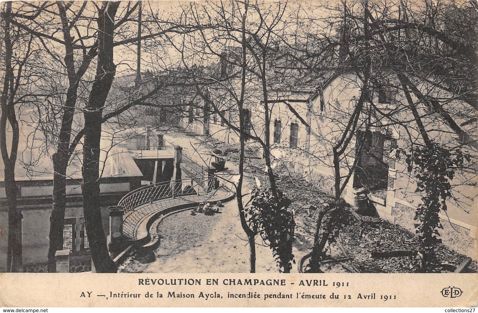 51-AY-EN-CHAMPAGNE- AVRIL 1911, INTERIEUR DE LA MAISON AYOLA, INCENDIEE PENDANT L'EMEUTE 12 AVRIL 1911 - Ay En Champagne