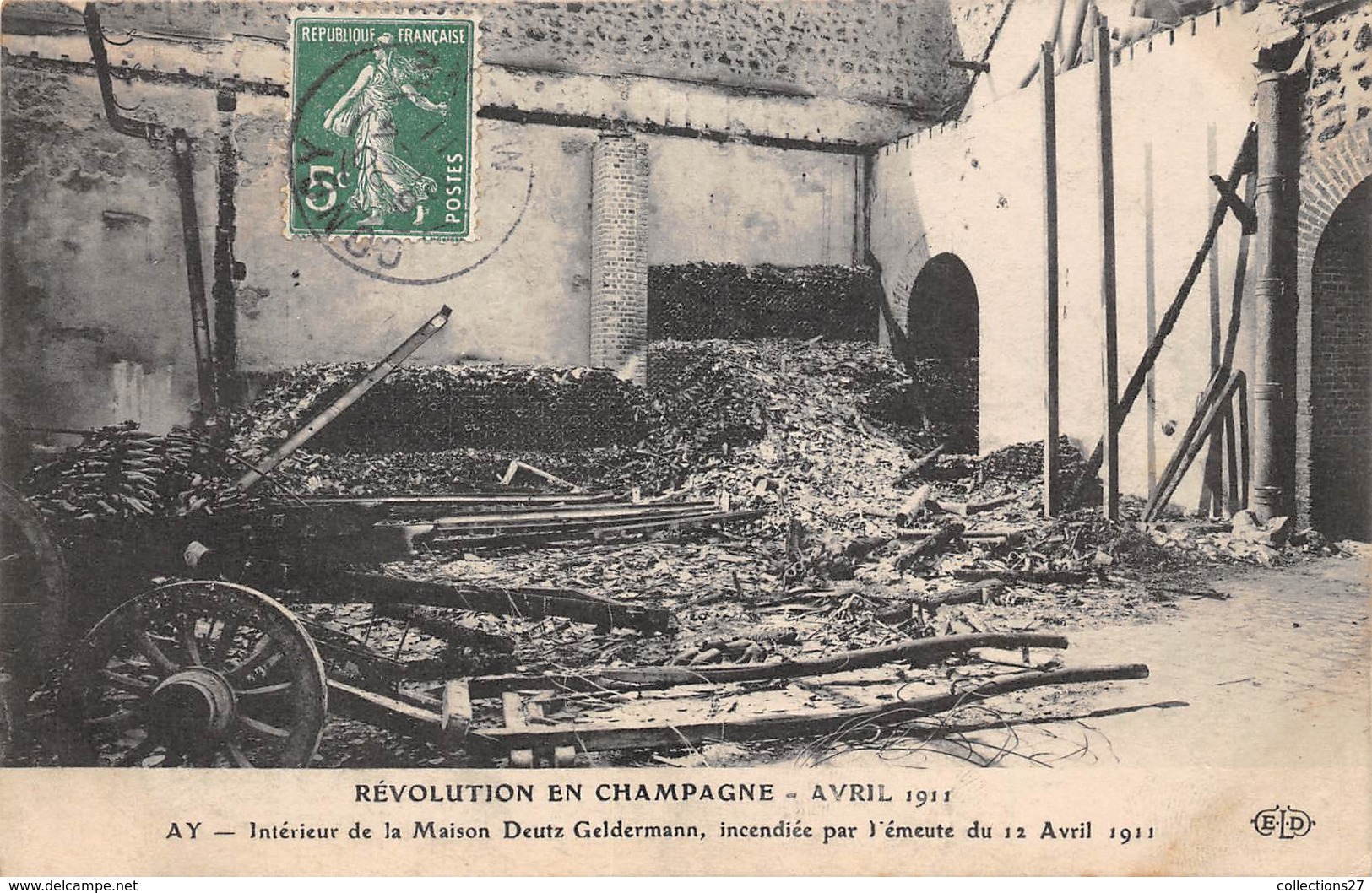 51-AY-EN-CHAMPAGNE- AVRIL 1911, INTERIEUR DE LA MAISON  DEUTZ ET GELDERMANN INCENDIE PAR L'EMEUTE 1911 - Ay En Champagne