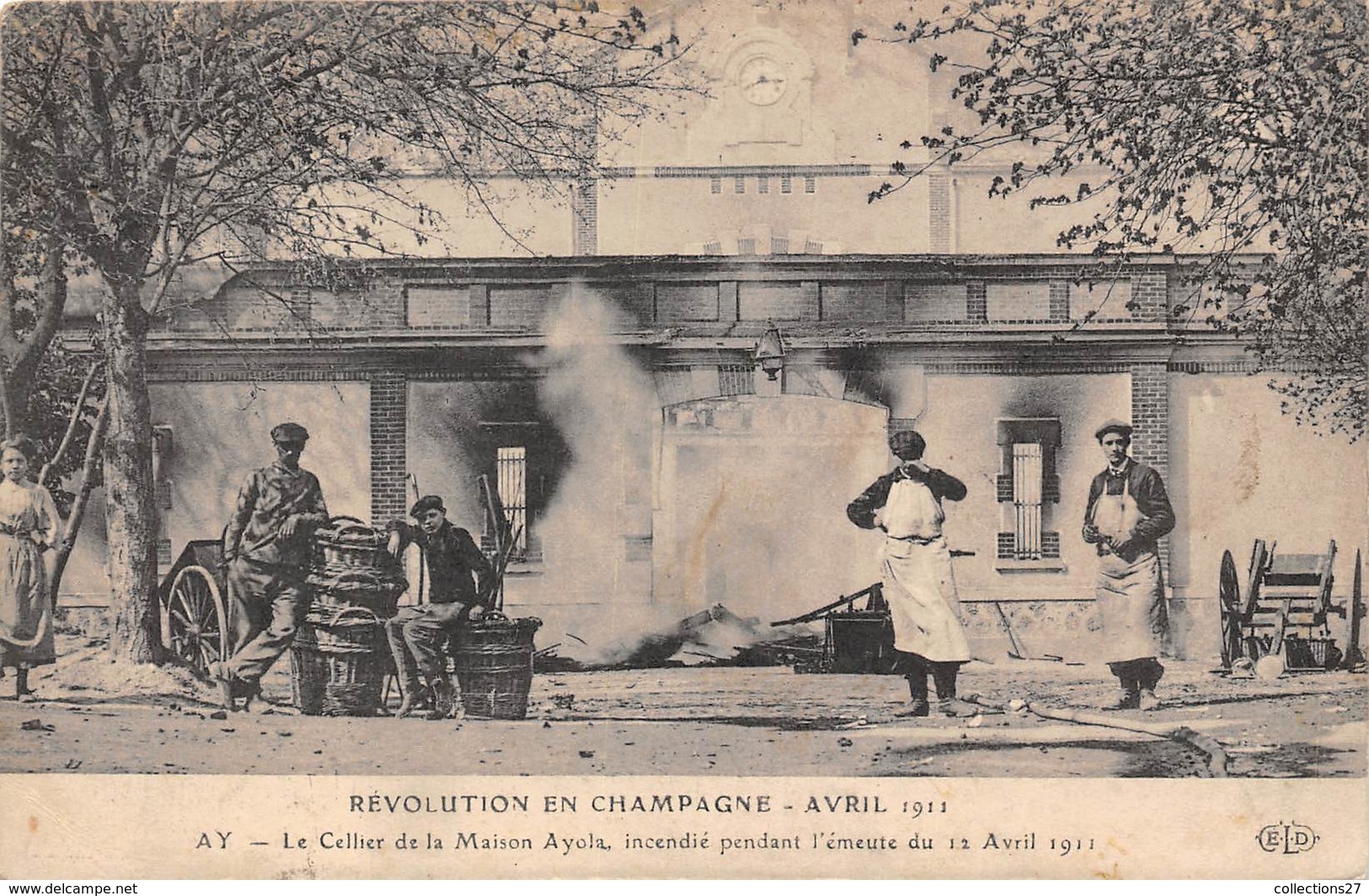 51-AY-EN-CHAMPAGNE- AVRIL 1911, LE CELLIER DE LA MAISON AYOLA, INCENDIE PENDANT L'EMEUTE 1911 - Ay En Champagne