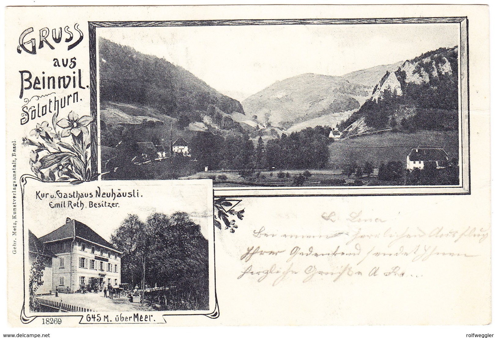 Gruss Aus Beinwil Mit Gasthaus Neuhäusli, Stempel Ober-Beinwil Und Münchenstein, Karte Etwas Bügig - Sonstige & Ohne Zuordnung