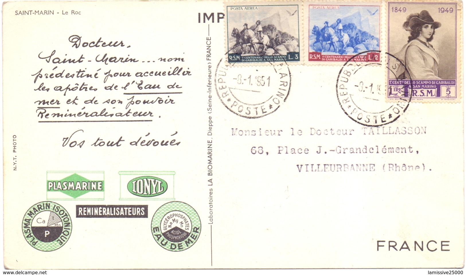 Carte Pub Ionyl Biomarine Saint Marin Le Roc - Storia Postale