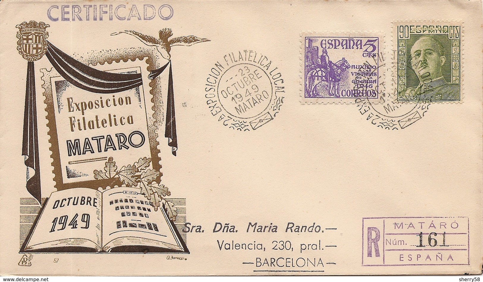 1949- EXPO. FILATÉLICA DE DE MATARÓ ED. 1022,1051 Y 1062  EN SOBRE CIRCULADO 23OCT49-VERFOTO- - Cartas & Documentos