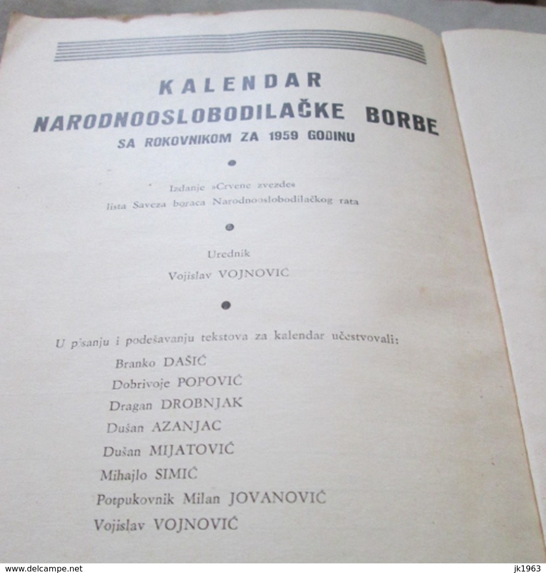 JUGOSLAVIA, CALENDAR AND NOTES FOR 1959 - Autres & Non Classés